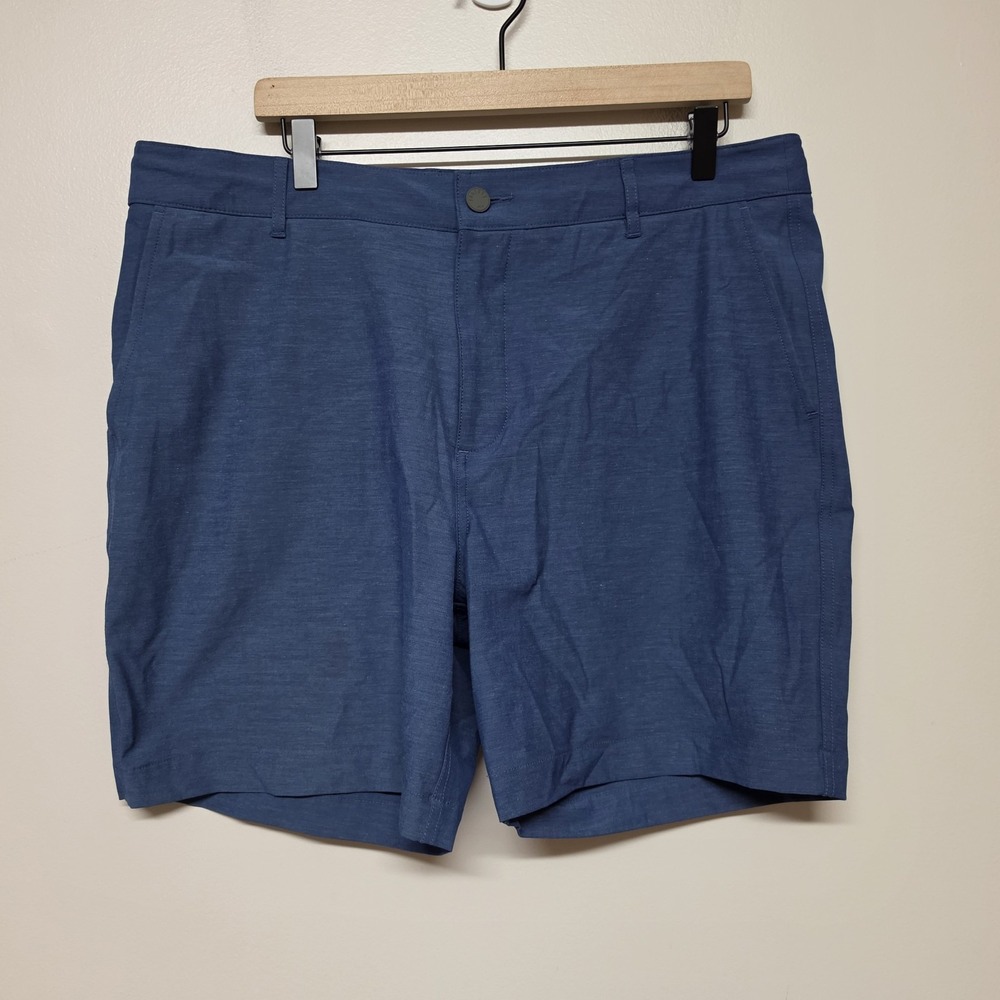 Faherty Mens All Day Shorts Flat Front Blue Stretch 7" Inseam Sz 36 Performance
